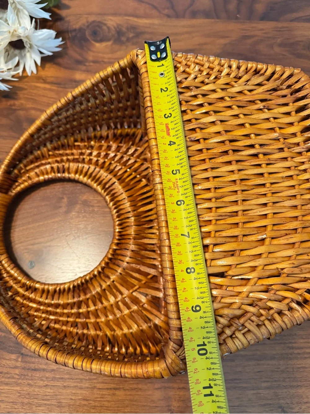 Natural Brown Rattan Wall Basket Tote Circular Handle Storage 13